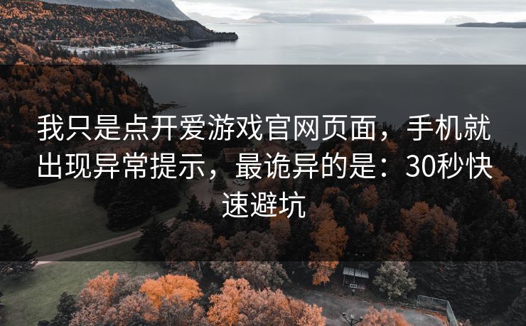 我只是点开爱游戏官网页面，手机就出现异常提示，最诡异的是：30秒快速避坑